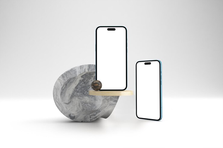 Foto grátis mockup de smartphone com telas brancas e design minimalista