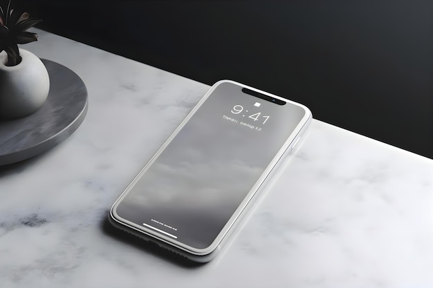 Foto grátis modelagem de smartphone em uma mesa de mármore branco com espaço de cópia