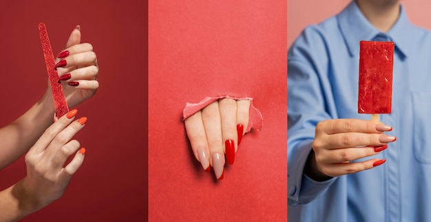 Foto grátis modelo com lindas unhas vermelhas