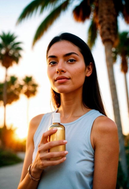 Modelo com produto de beleza sem resíduos