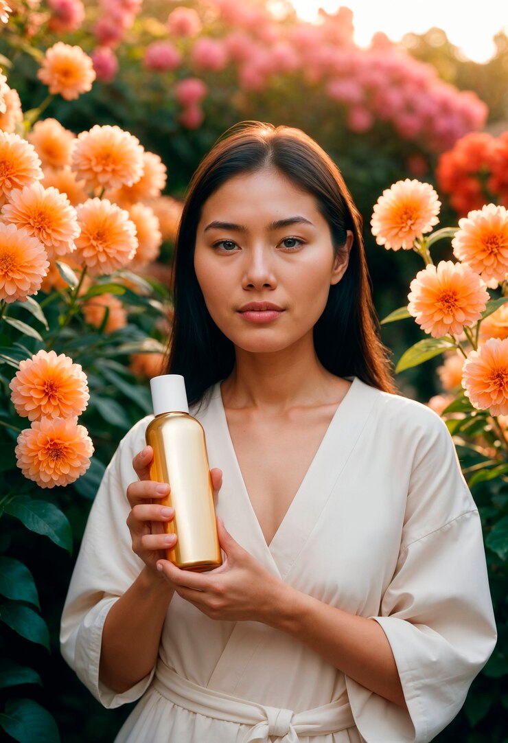 Modelo com produto de beleza sem resíduos
