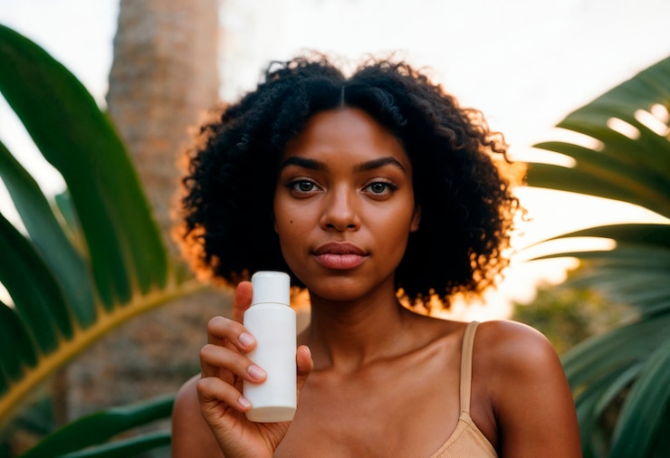 Foto grátis modelo com produto de beleza sem resíduos