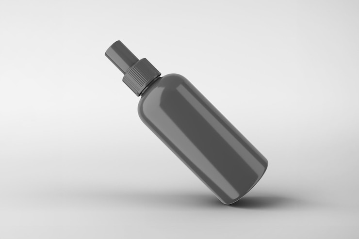 Foto grátis modelo de garrafa de spray cinza isolado em fundo branco