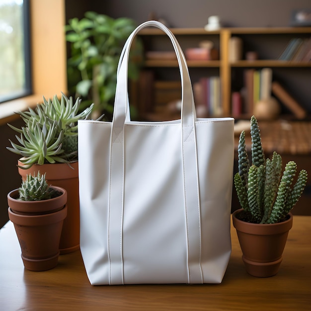 Modelo de saco ecológico branco de algodão em branco para design