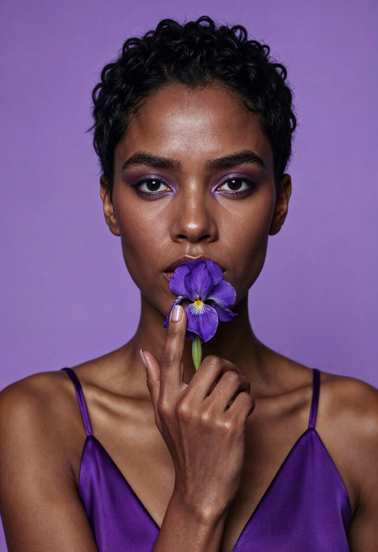 Foto grátis modelo posando com uma flor no estúdio