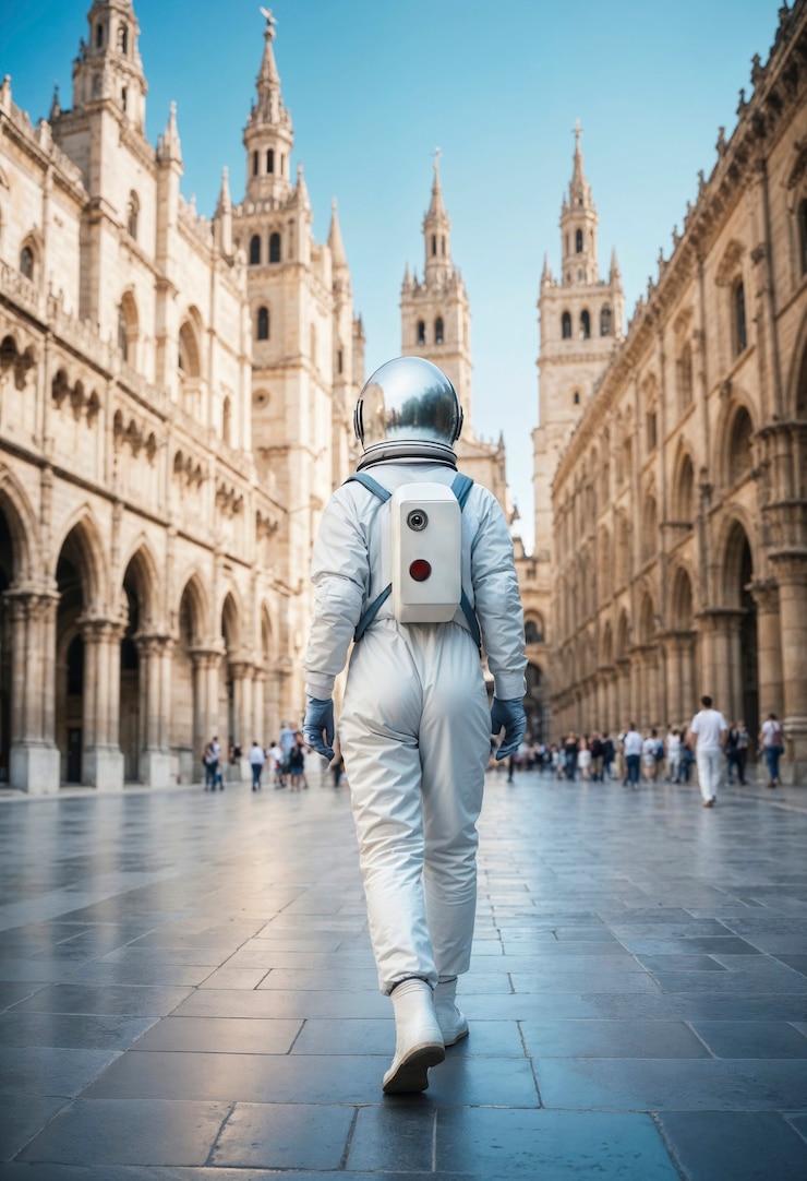 Foto grátis modelo vestindo fato espacial