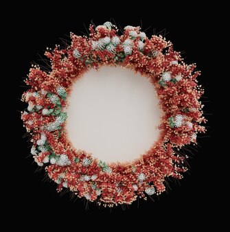 Moldura circular floral com plantas e flores saudação e cartão de convite renderização em 3d