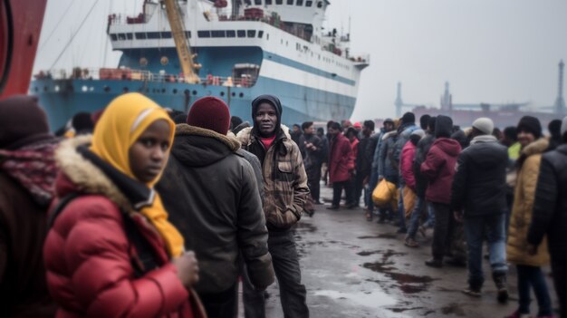 Momento capturado durante uma crise migratória com pessoas