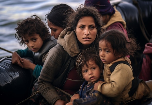 Momento capturado durante uma crise migratória com pessoas