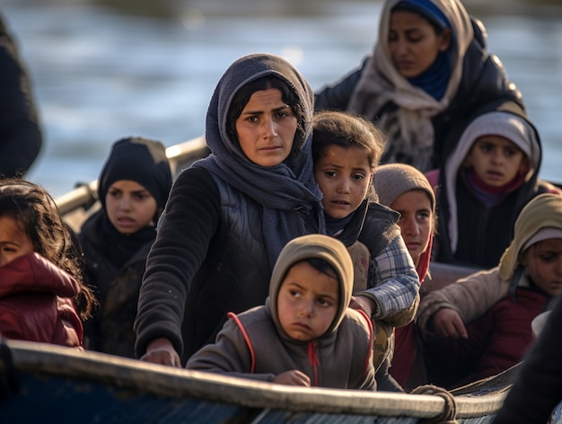 Momento capturado durante uma crise migratória com pessoas