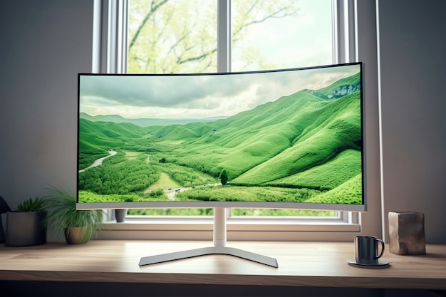 Monitor moderno na mesa elegante