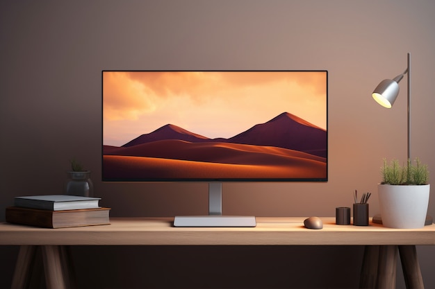 Monitor moderno na mesa elegante