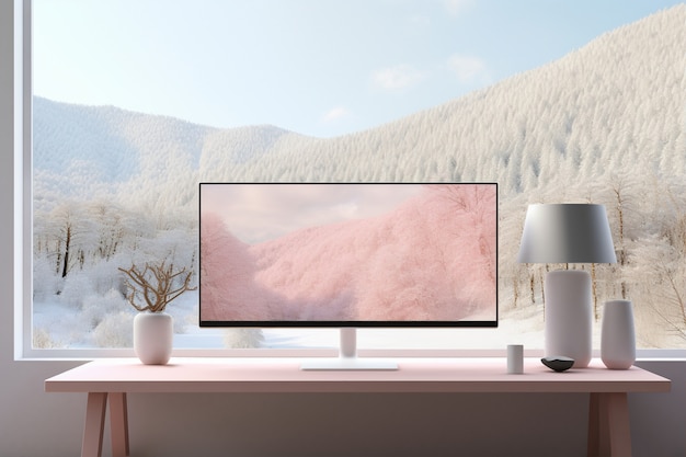 Monitor moderno na mesa elegante