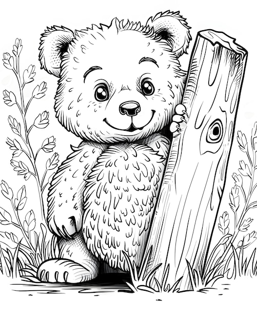 Foto grátis monochrome line art bear coloring page illustration