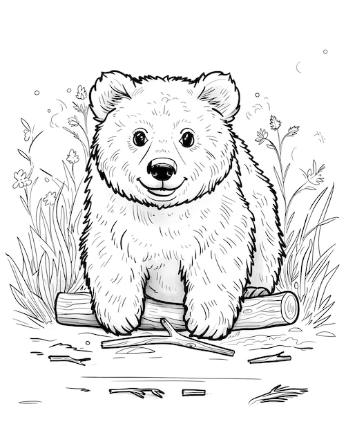 Foto grátis monochrome line art bear coloring page illustration