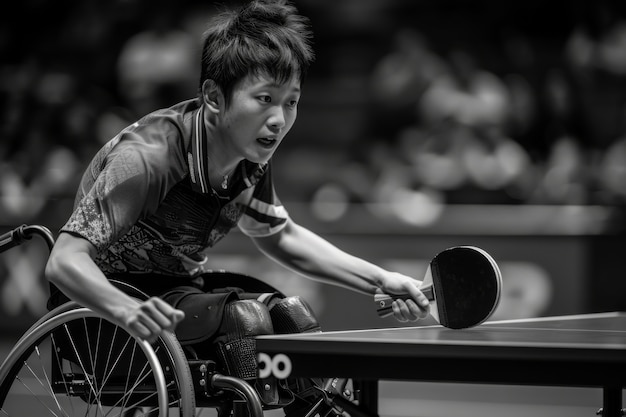 Foto grátis monochrome portrait of athlete competing in the paralympic games championship