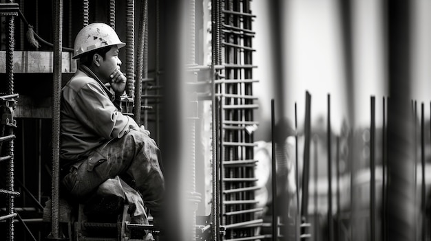 Foto grátis monochrome scene depicting life of workers on a construction industry site