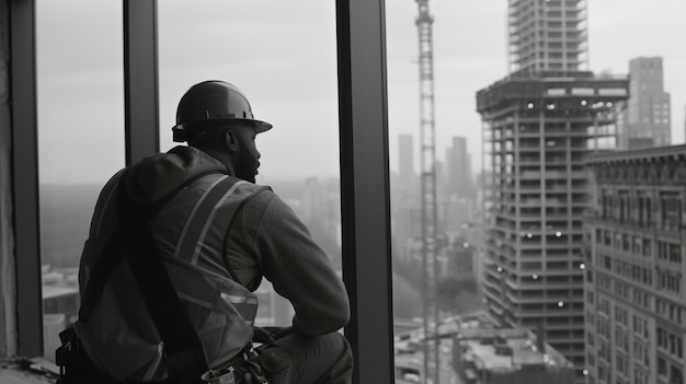 Foto grátis monochrome scene depicting life of workers on a construction industry site