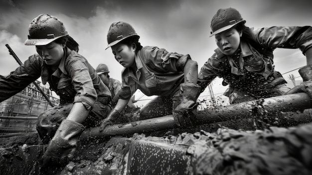 Foto grátis monochrome scene depicting life of workers on a construction industry site