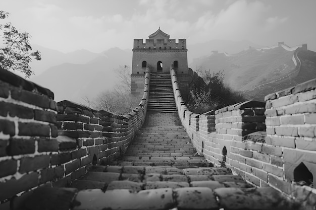 Foto grátis monochrome view of the historic great wall of china