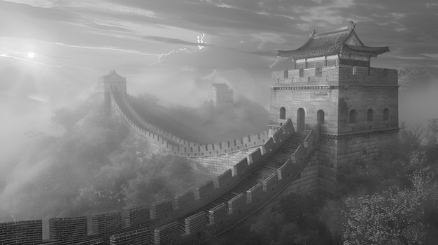 Foto grátis monochrome view of the historic great wall of china