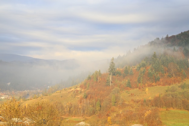 montanha com neblina