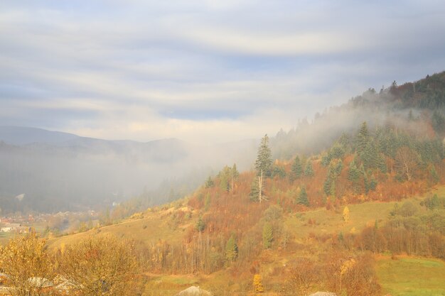 montanha com neblina