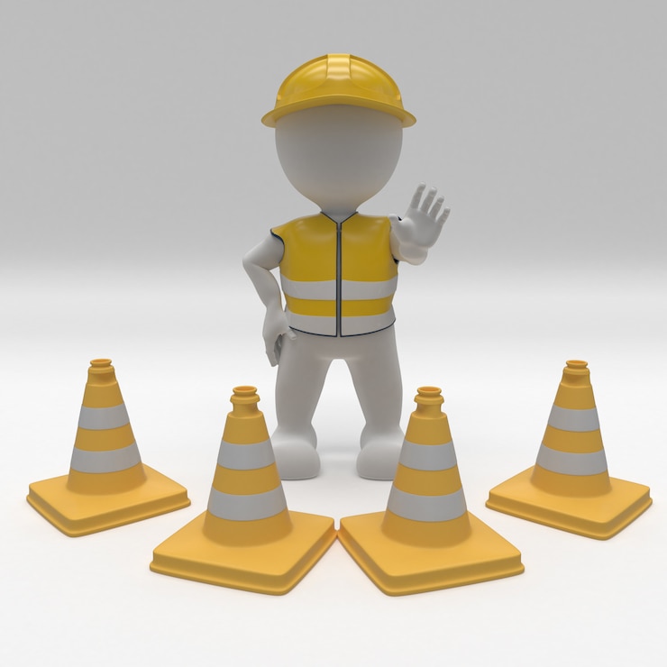 Foto grátis morph man builder 3d com cones de perigo