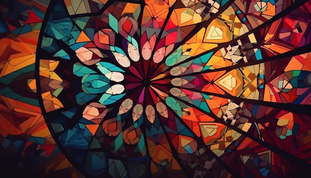Mosaico de vidro vibrante cria padrão geométrico impressionante gerado por IA