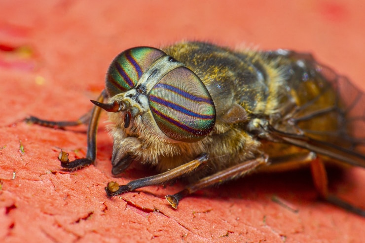 Foto grátis mosca verde e preta na superfície marrom