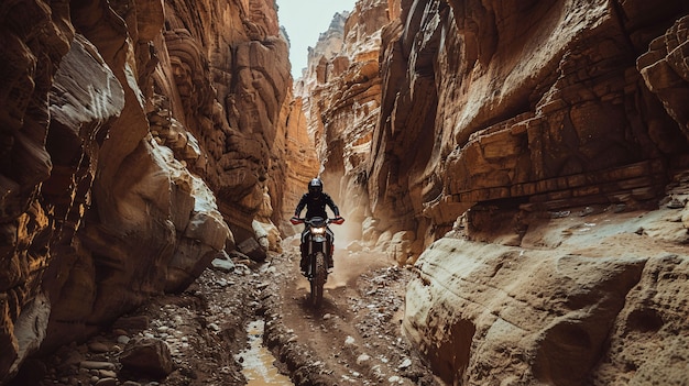 Motociclista de terra com sua motocicleta correndo em circuitos de aventura