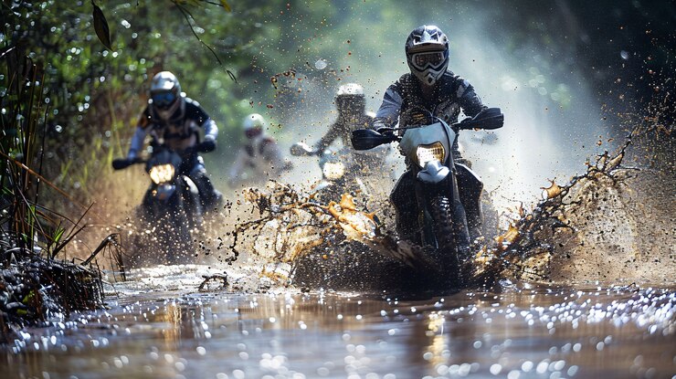 Foto grátis motociclista de terra participando de corridas e circuitos para a emoção da aventura com motocicleta