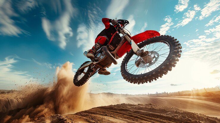 Foto grátis motociclista de terra participando de corridas e circuitos para a emoção da aventura com motocicleta