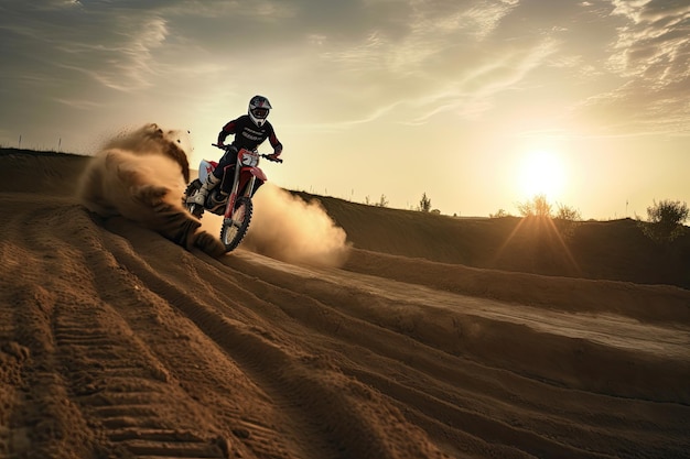 Foto grátis motociclista montado em motocross fazendo uma corrida em uma pista de terra ai generative