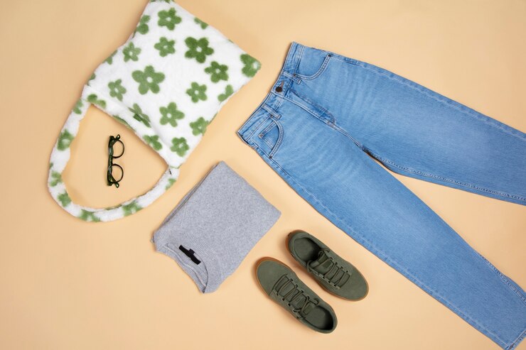 Foto grátis mudança de guarda-roupa de primavera sobre configuração plana