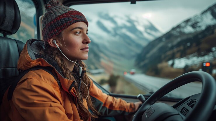 Foto grátis mulher a trabalhar como motorista de camião