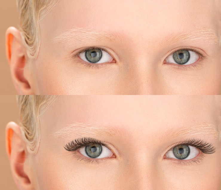 Foto grátis mulher antes e depois das extensões de cílios