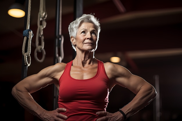 Foto grátis mulher atlética sênior praticando ginástica