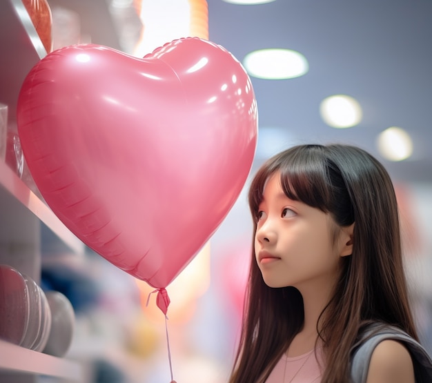 Foto grátis mulher bonita com balão em forma de coração