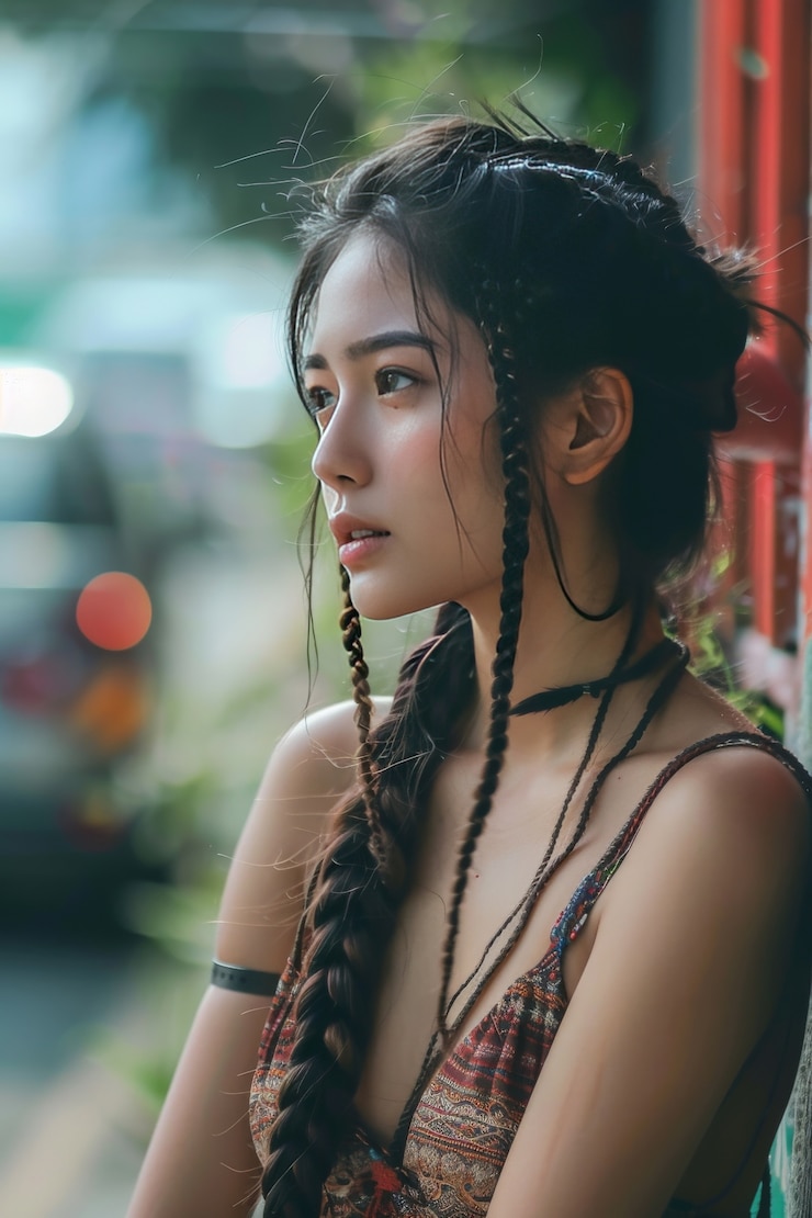 Foto grátis mulher bonita com tranças.