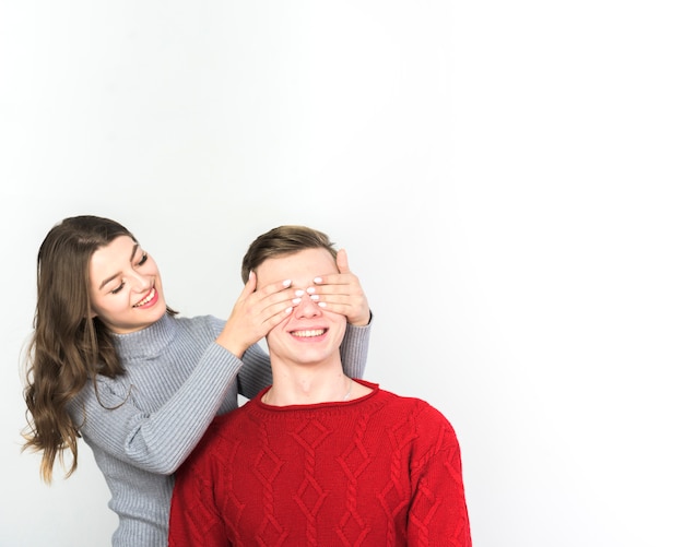 Foto grátis mulher, cobertura, olhos, homem, mãos