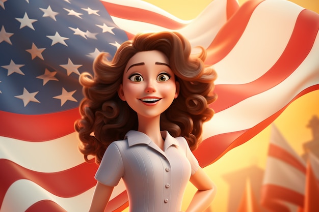 Foto grátis mulher com a bandeira americana para nós celebração do dia nacional da lealdade