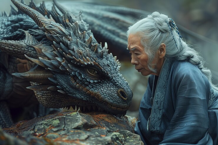 Foto grátis mulher com cena de fantasia de dragão