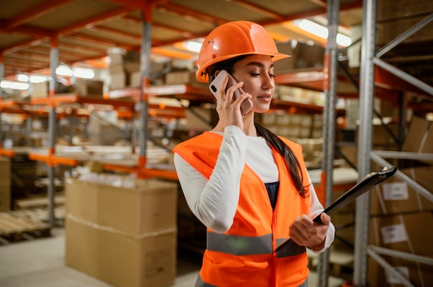 Mulher com equipamento de segurança no trabalho