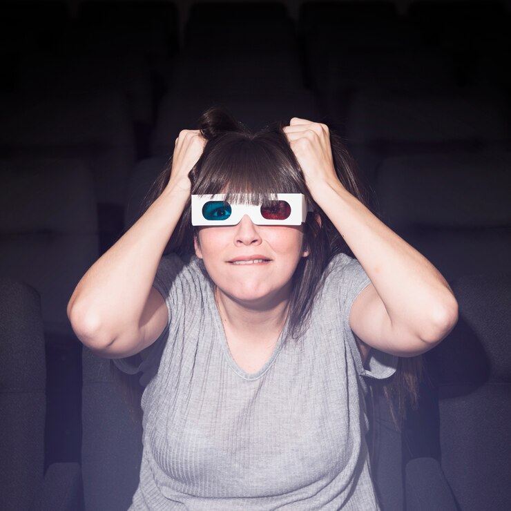 Foto grátis mulher, com, óculos 3d, em, cinema