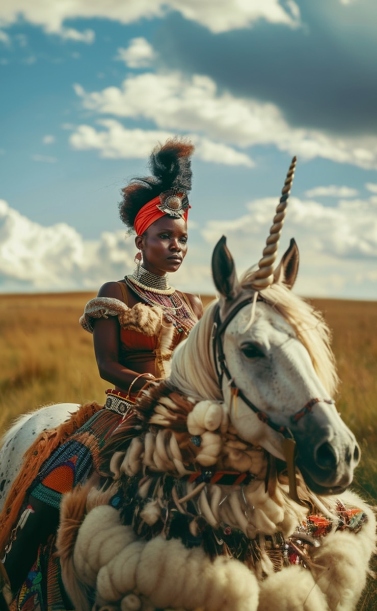 Foto grátis mulher com um unicórnio fantástico