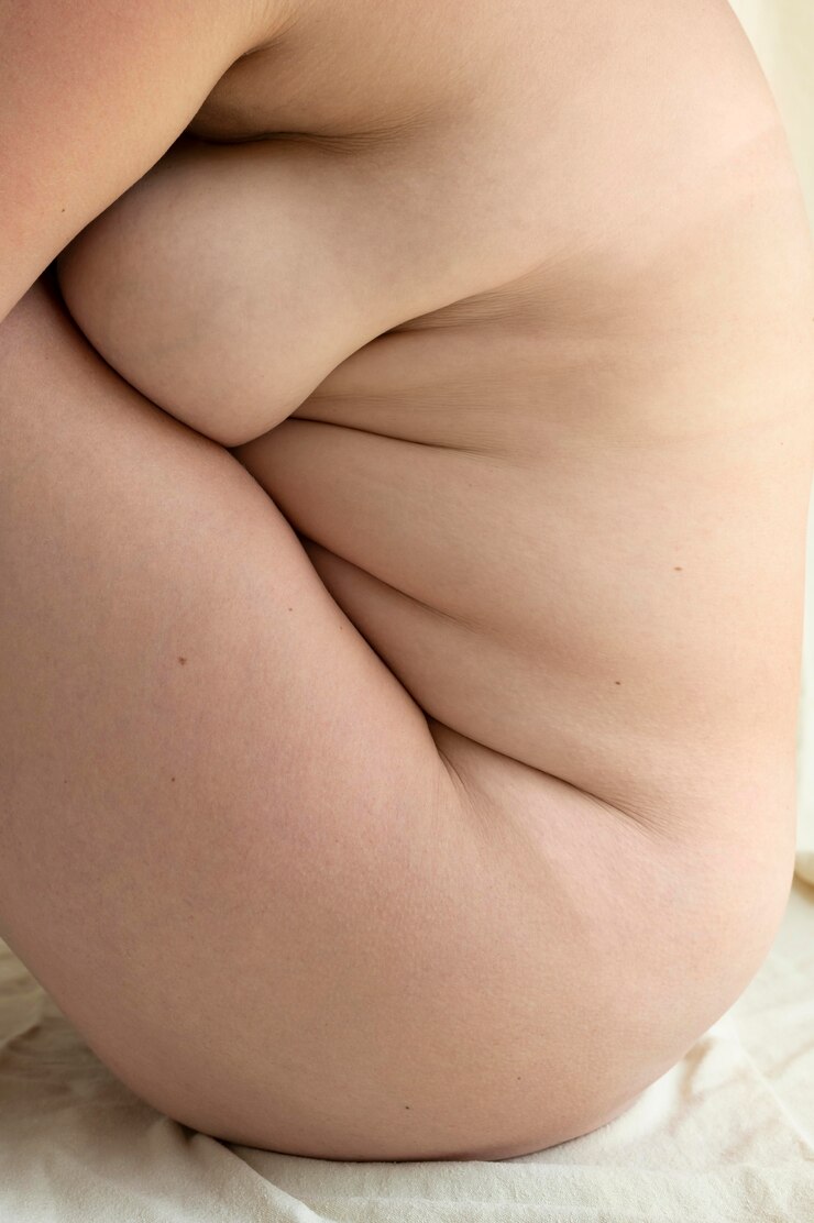 Foto grátis mulher curvilínea posando com confiança nua e mostrando sua pele