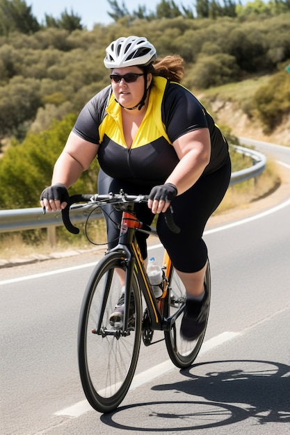 Mulher de foto completa andando de bicicleta ao ar livre