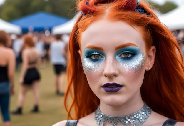 Foto grátis mulher de frente com look de festival e maquiagem