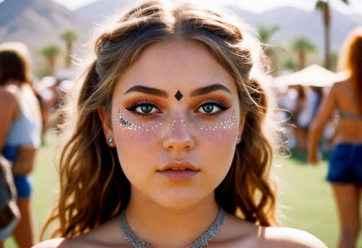Foto grátis mulher de frente com look de festival e maquiagem